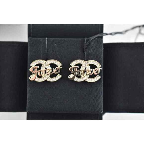 Chanel 21S Gold Crystal Forever CC Logo Large Dangle Statement Stud Earrings - Picture 7 of 12